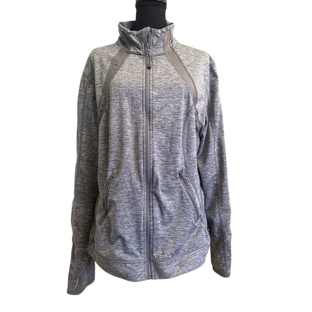 Tangerine Womens XXL Gray Space Dye Full Zip Active Jacket Mock Neck Thumbholes